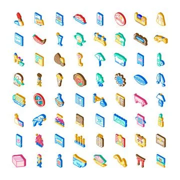 Isometric vector icons set diverse objects collection Illustrazione stock