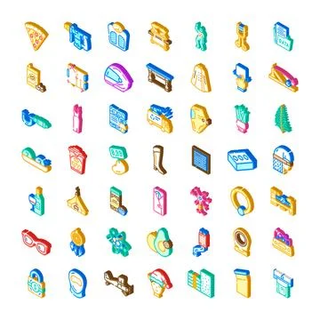 Isometric vector icons set of diverse objects 스톡 일러스트