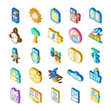 Isometric vector icons set illustrating diverse concepts Stock Illustration
