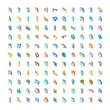Isometric vector icons set miscellaneous everyday objects Stock Illustration