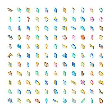 Isometric vector icons set representing diverse business and lifestyle symbol Stock Illustration
