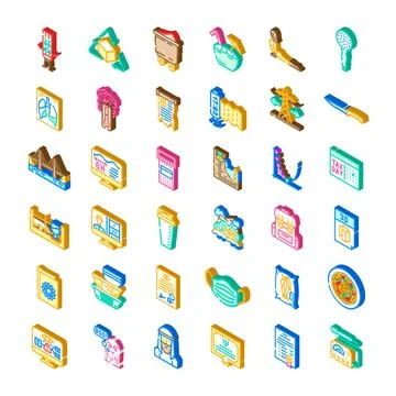 Isometric vector icons set representing various concepts Ilustração Stock
