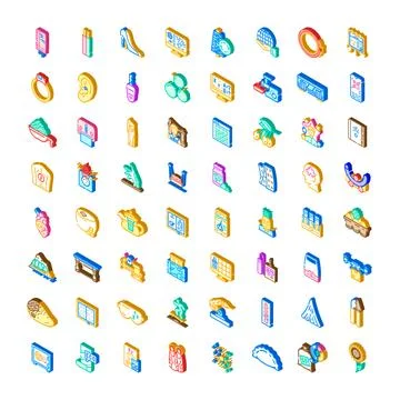 Isometric vector icons set representing various services and objects Illustrazione stock