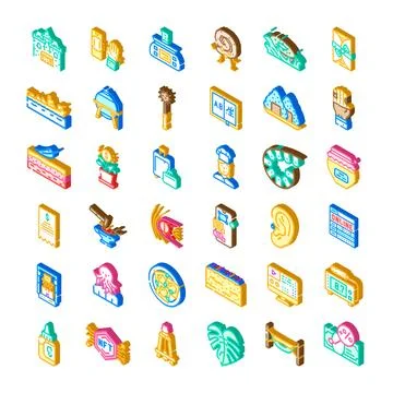 Isometric vector icons of various items and actions Stock Illustration