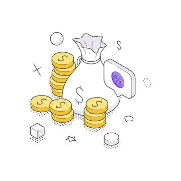 Isometric vector illustration about finance and investment. A money bag and s Stock Illustration
