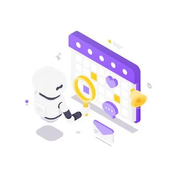 Isometric vector illustration of an AI assistant for time management. Depicts Stock Illustration