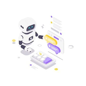 Isometric vector illustration of an AI chatbot. Concept for virtual assistant Stockillustratie