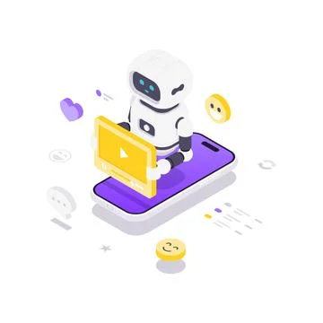 Isometric vector illustration of an AI chatbot on a smartphone. Concept for s 스톡 일러스트