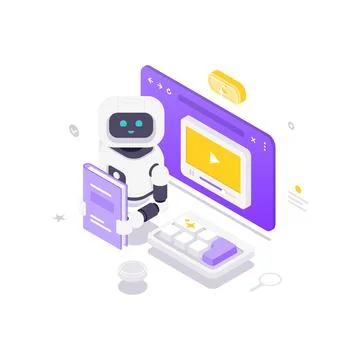 Isometric vector illustration of an AI robot for e-learning. Concept for onli Stock Illustration