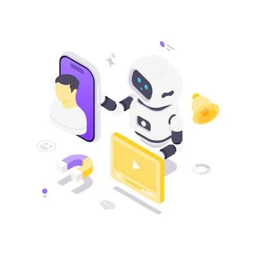 Isometric vector illustration of an AI robot for social media. Concept for vi Stock Illustration