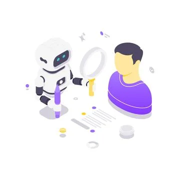 Isometric vector illustration of an AI robot in recruitment. Concept for auto Stock Illustration