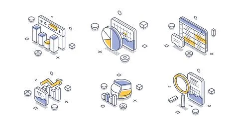 Isometric vector illustration for big data analytics and business intelligenc Illustrazione stock