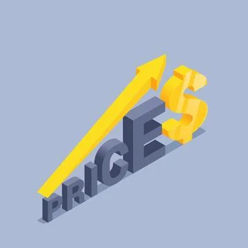 Isometric vector illustration on black background, price word and growing arr Stock Illustration