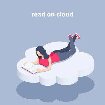 Isometric vector illustration on a black background, a woman lies on a cloud  Illustrazione stock
