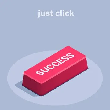 Isometric vector illustration on black background, text just click and red bu Stock Illustration