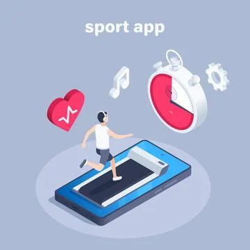 Isometric vector illustration on a black background, a man in headphones runs Stock Illustration