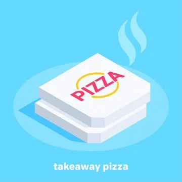Isometric vector illustration on blue background, two boxes hot pizza icon, t イラスト素材