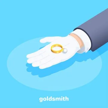 Isometric vector illustration on a blue background, a man's hand in a white g Stock Illustration