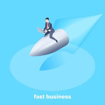 Isometric vector illustration on a blue background, a man in a business suit  Stock Illustration