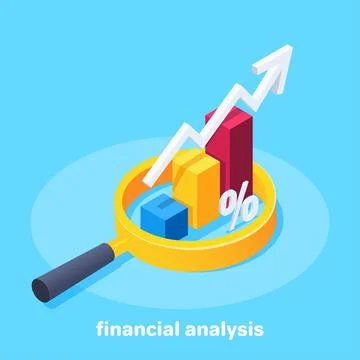Isometric vector illustration on a blue background, chart with an up arrow in Stockillustratie