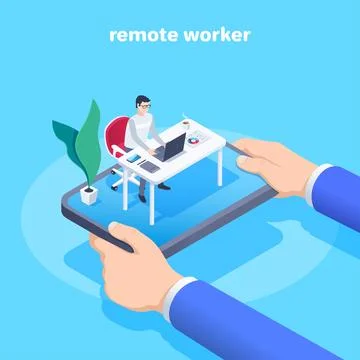 Isometric vector illustration on a blue background, a man in a business suit  스톡 일러스트