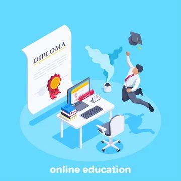 Isometric vector illustration on a blue background, a man in a business suit  Illustrazione stock