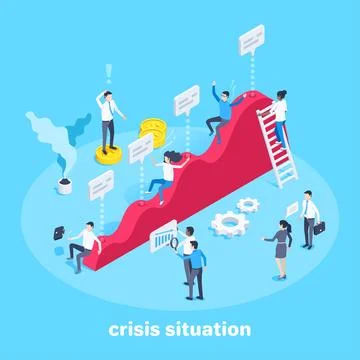 Isometric vector illustration on a blue background, people slide down the big Stock Illustration