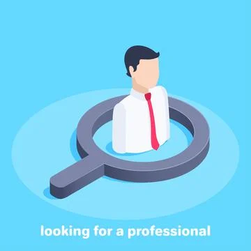 Isometric vector illustration on a blue background, a man in a business suit  Stock Illustration