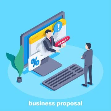 Isometric vector illustration on blue background, man in business suit on com Stock Illustration