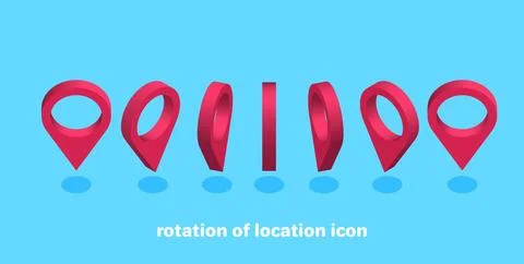 Isometric vector illustration on blue background, 360 degree rotation of loca 스톡 일러스트