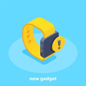 Isometric vector illustration on blue background, smart watch and exclamation Stock Illustration
