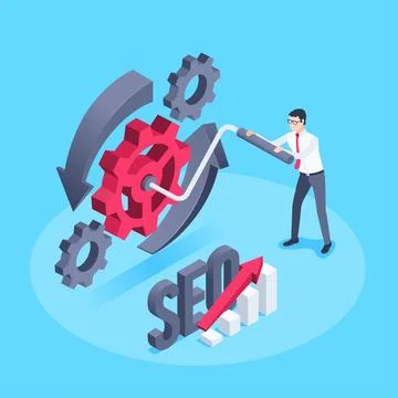 Isometric vector illustration on a blue background, a man in business clothes 库存插图