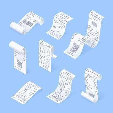 Isometric vector illustration on blue background, set of curved payment check イラスト素材