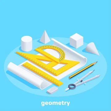Isometric vector illustration on blue background, sheet of paper with rulers  Stock Illustration