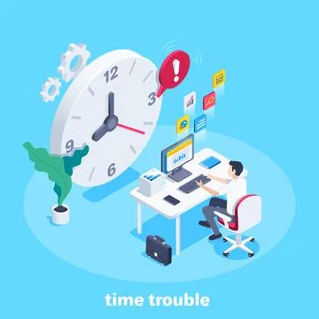 Isometric vector illustration on a blue background, a man in business clothes 스톡 일러스트