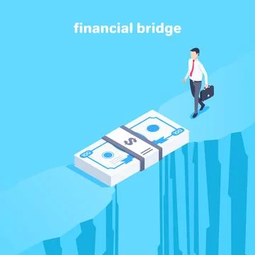 Isometric vector illustration on blue background, a man in business clothes w Stock Illustration