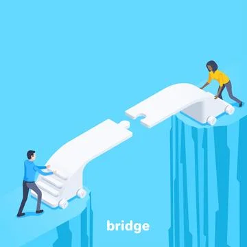 Isometric vector illustration on blue background, man and woman connecting a  Stock Illustration