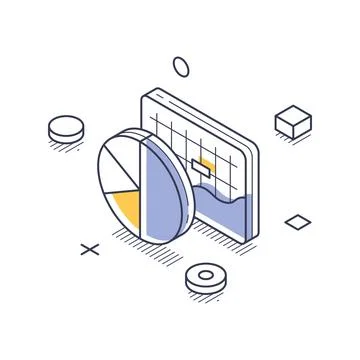 Isometric vector illustration of a business analytics dashboard. Features a p 스톡 일러스트