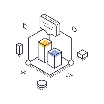 Isometric vector illustration of business analytics. Features a bar chart for Stock Illustration
