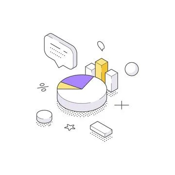 Isometric vector illustration of business analytics. A pie chart and bar grap Stock Illustration