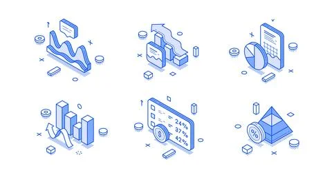 Isometric vector illustration of business data analytics. A set of charts, gr Stock Illustration