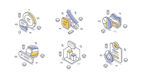 Isometric vector illustration for business data analysis and financial report Stock Illustration