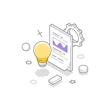 Isometric vector illustration of a business idea. Lightbulb with a document a Stock Illustration