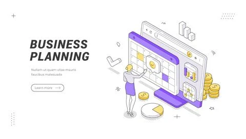 Isometric vector illustration of business planning. Corporate strategy and pr Stock Illustration