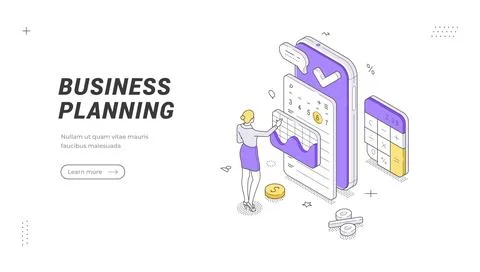 Isometric vector illustration of business planning. A project management and  Stock Illustration