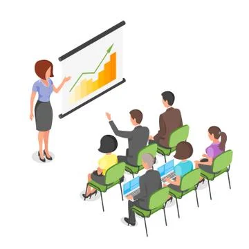 Isometric vector illustration of business presentation. Stock Illustration