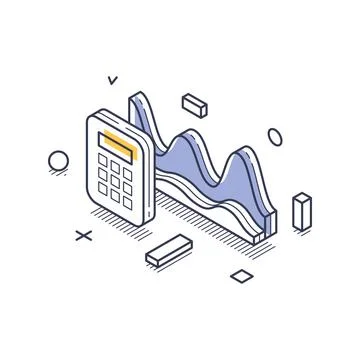 Isometric vector illustration with a calculator and financial graph. Represen Stock Illustration