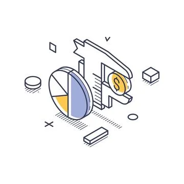 Isometric vector illustration with caliper measuring dollar coin. Represents  Illustrazione stock