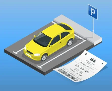 Isometric vector illustration Car in the parking lot and Parking tickets. Stock Illustration
