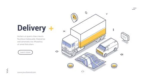 Isometric vector illustration of a cargo delivery and transportation service. Illustrazione stock